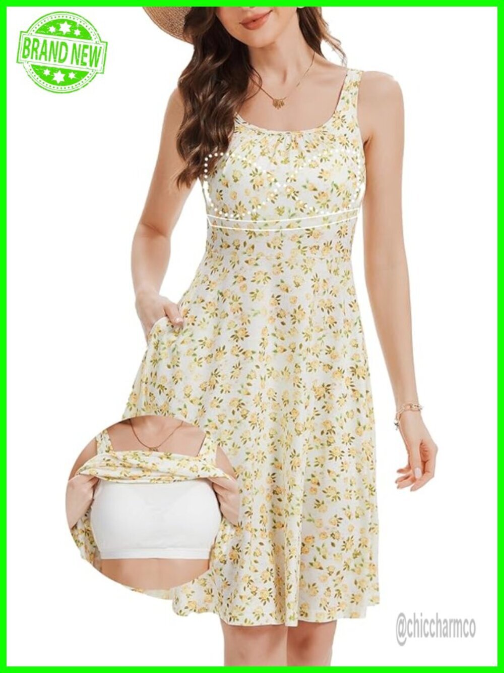 Built in Bra Summer Dress Flowy Midi Casual Beach Vacation Outfit